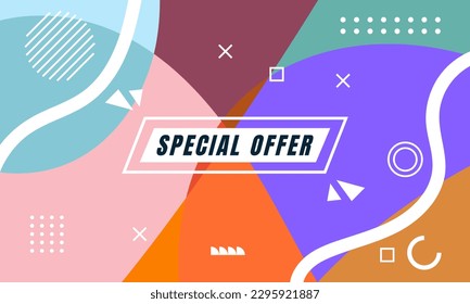 Colorful Abstract Memphis Fluid and Geometric Background. Multi Color Background Template. Modern Design Template For Your ad Banner, Poster, Cover, Web page, Brochure, and flyer. Vector Eps 10