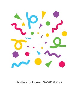 Colorful abstract Memphis pattern with geometric shapes and stars on white background. Ideal for retro party designs, kids backgrounds, invitations, wrapping paper and 80s or 90s style creative projec