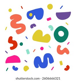 Colorful Abstract Memphis Style Pattern with Organic Shapes 