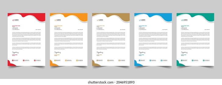 Colorful Abstract Minimal Letterhead Design Vector Template In A4 Size