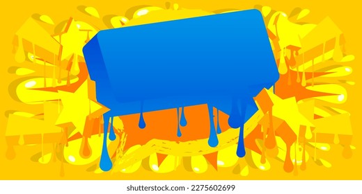 Colorful Abstract modern street art backdrop. Blue and Yellow Graffiti speech bubble background. Wallpaper decoration performed in urban painting style.
