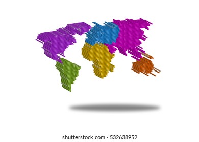 Colorful abstract Mosaic 3d map of the world, science and technology the abstract vector background 