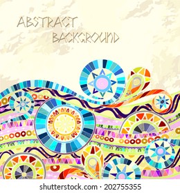 Colorful abstract mosaic background with geometric elements. Original drawing tribal doddle ethnic pattern.
