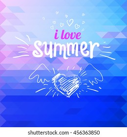 colorful abstract mosaic background i love summer. sketch lettering. vector illustration. good for your design