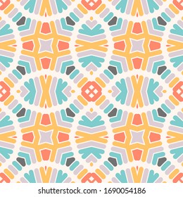 Colorful abstract mosaic seamless pattern. Tile ornamental geometric background. Wrapping paper. Vector illustration.        