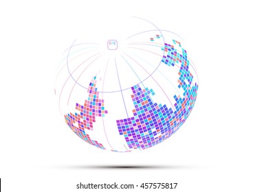 Colorful abstract mosaic sphere, science and technology abstract vector background