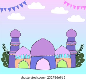 Colorida imagen abstracta de la mezquita con fondo de gradación. Esta ilustración es adecuada para celebrar las festividades islámicas.