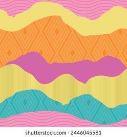 Colorful abstract mountain seamless pattern. Bold, vibrant design with geometric texture. Decorative repeating background wallpaper print.