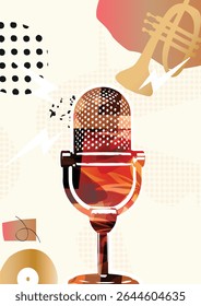 Fundo de instrumentos de música abstrata colorida, estilo de arte jazz moderno vetor	