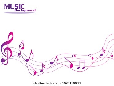 Colorful Abstract music notes on rainbow line wave background. colorful G-clef and music notes isolated vector illustration Can be adapt to Brochure, Annual Report, Magazine, Poster, music background.