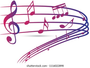 Colorful Abstract music notes on rainbow line wave background. colorful G-clef and music notes isolated vector illustration Can be adapt to Brochure, Annual Report, Magazine, Poster, music background.