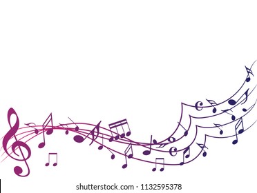 Colorful Abstract music notes on rainbow line wave background. colorful G-clef and music notes isolated vector illustration Can be adapt to Brochure, Annual Report, Magazine, Poster, music background.