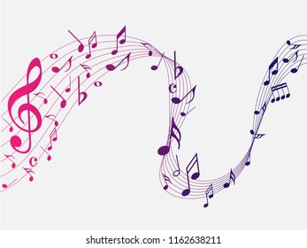 Colorful Abstract music notes on rainbow line wave background. colorful G-clef and music notes isolated vector illustration Can be adapt to Brochure, Annual Report, Magazine, Poster, music background.