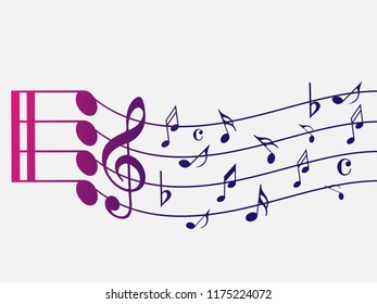 Colorful Abstract music notes on rainbow line wave background. colorful G-clef and music notes isolated vector illustration Can be adapt to Brochure, Annual Report, Magazine, Poster, music background.