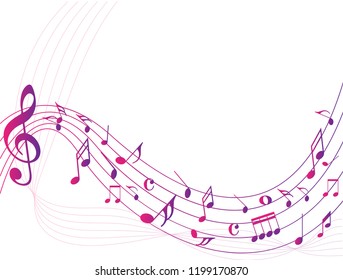 Colorful Abstract music notes on rainbow line wave background. colorful G-clef and music notes isolated vector illustration Can be adapt to Brochure, Annual Report, Magazine, Poster, music background.
