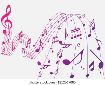 Colorful Abstract music notes on rainbow line wave background. colorful G-clef and music notes isolated vector illustration Can be adapt to Brochure, Annual Report, Magazine, Poster, music background.