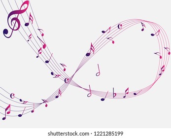 Colorful Abstract music notes on rainbow line wave background. colorful G-clef and music notes isolated vector illustration Can be adapt to Brochure, Annual Report, Magazine, Poster, music background.