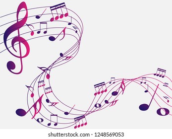 Colorful Abstract music notes on rainbow line wave background. colorful G-clef and music notes isolated vector illustration Can be adapt to Brochure, Annual Report, Magazine, Poster, music background.