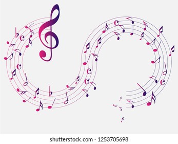 Colorful Abstract music notes on rainbow line wave background. colorful G-clef and music notes isolated vector illustration Can be adapt to Brochure, Annual Report, Magazine, Poster, music background.