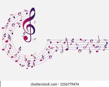 Colorful Abstract music notes on rainbow line wave background. colorful G-clef and music notes isolated vector illustration Can be adapt to Brochure, Annual Report, Magazine, Poster, music background.