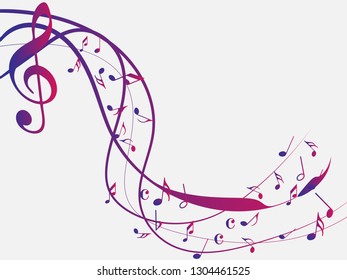 Colorful Abstract music notes on rainbow line wave background. colorful G-clef and music notes isolated vector illustration Can be adapt to Brochure, Annual Report, Magazine, Poster, music background.