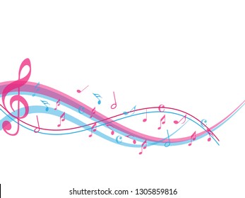 Colorful Abstract music notes on rainbow line wave background. colorful G-clef and music notes isolated vector illustration Can be adapt to Brochure, Annual Report, Magazine, Poster, music background.