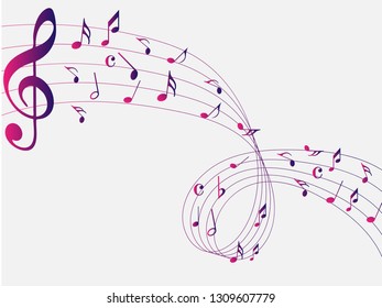 Colorful Abstract music notes on rainbow line wave background. colorful G-clef and music notes isolated vector illustration Can be adapt to Brochure, Annual Report, Magazine, Poster, music background.