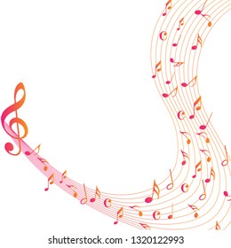 Colorful Abstract music notes on rainbow line wave background. colorful G-clef and music notes isolated vector illustration Can be adapt to Brochure, Annual Report, Magazine, Poster, music background.