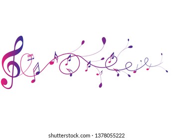 Colorful Abstract music notes on rainbow line wave background. colorful G-clef and music notes isolated vector illustration Can be adapt to Brochure, Annual Report, Magazine, Poster, music background.