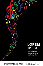 Colorful Abstract music notes on rainbow line wave background. colorful G-clef and music notes isolated vector illustration Can be adapt to Brochure, Annual Report, Magazine, Poster, music background.