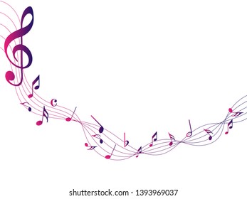 Colorful Abstract music notes on rainbow line wave background. colorful G-clef and music notes isolated vector illustration Can be adapt to Brochure, Annual Report, Magazine, Poster, music background.