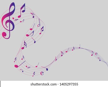 Colorful Abstract music notes on rainbow line wave background. colorful G-clef and music notes isolated vector illustration Can be adapt to Brochure, Annual Report, Magazine, Poster, music background.