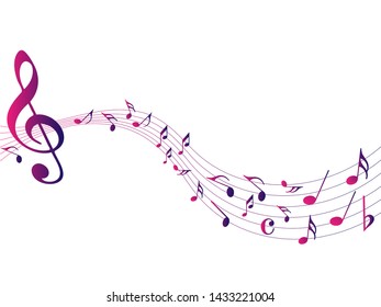 Colorful Abstract music notes on rainbow line wave background. colorful G-clef and music notes isolated vector illustration Can be adapt to Brochure, Annual Report, Magazine, Poster, music background.