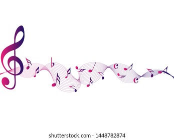 Colorful Abstract music notes on rainbow line wave background. colorful G-clef and music notes isolated vector illustration Can be adapt to Brochure, Annual Report, Magazine, Poster, music background.