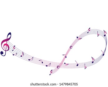 Colorful Abstract music notes on rainbow line wave background. colorful G-clef and music notes isolated vector illustration Can be adapt to Brochure, Annual Report, Magazine, Poster, music background.