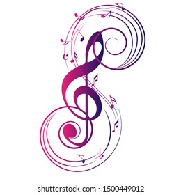  Colorful Abstract music notes on rainbow line wave background. colorful G-clef and music notes isolated vector illustration Can be adapt to Brochure, Annual Report, Magazine, music background.