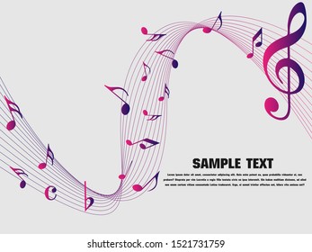 Colorful Abstract music notes on rainbow line wave background. colorful G-clef and music notes isolated vector illustration Can be adapt to Brochure, Annual Report, Magazine, Poster, music background.