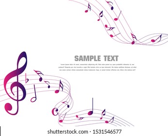 Colorful Abstract music notes on rainbow line wave background. colorful G-clef and music notes isolated vector illustration Can be adapt to Brochure, Annual Report, Magazine, Poster, music background.