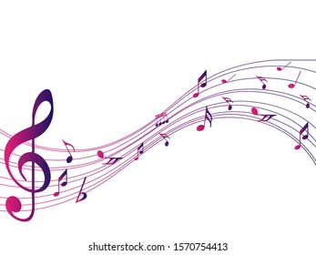 Colorful Abstract music notes on white background. colorful G-clef and music notes isolated vector illustration Can be adapt to Brochure, Annual Report, Magazine, Poster, music background.