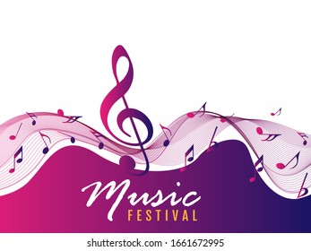 Colorful Abstract music notes on rainbow line wave background. colorful G-clef and music notes isolated vector illustration Can be adapt to Brochure, Annual Report, Magazine, Poster, music background.