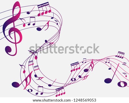 Colorful Abstract music notes on rainbow line wave background. colorful G-clef and music notes isolated vector illustration Can be adapt to Brochure, Annual Report, Magazine, Poster, music background.