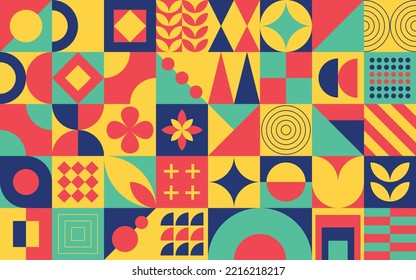 Colorful Abstract NEO Geometric Backgrounds. Geometric Seamless Pattern in NEO GEO Design Style. Retro Graphics Vector Illustration.