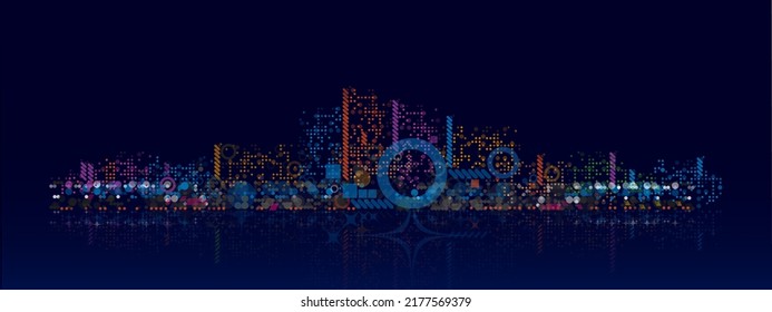 Colorful abstract night city illustration. Vector background