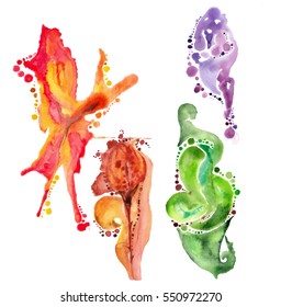 Colorful abstract oil forms with splashes and spatters.