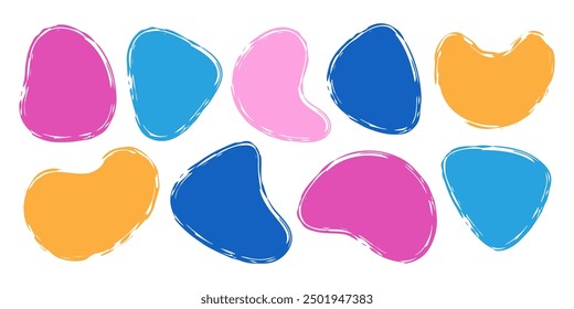Colorful abstract organic blob shapes set. Modern Textured irregular oval circle figure. Text Frame simple illustration. Liquid spot stain design element. Vector illustration