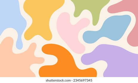 Colorful abstract organic shape background in childish doodle style. Trendy naive hand drawn horizontal backdrop. Festive vector illustration