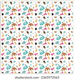 Colorful abstract organic shape print seamless pattern illustration in retro style. 