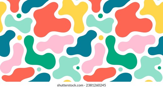 Colorful abstract organic shape print seamless pattern illustration in retro style. Trendy primary color background with creative drawing.