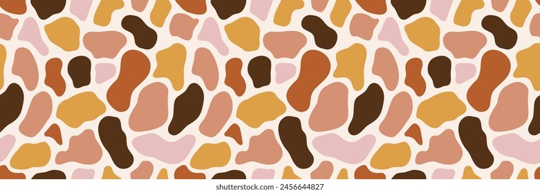 Colorful abstract organic shape print seamless pattern illustration in retro style. Trendy primary color background with creative drawing. Pink and brown