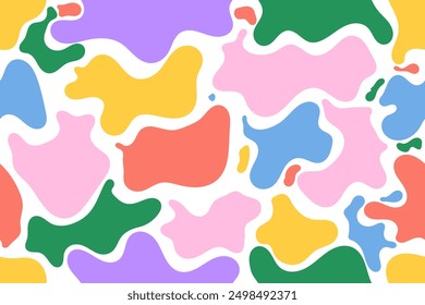 Colorful abstract organic shape print seamless pattern illustration in retro style. Trendy primary color background with creative drawing.